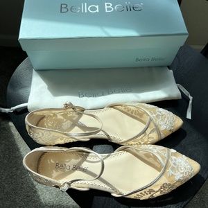 Bella Belle "Celia" Lace Nude D'orsay Flats for Weddings